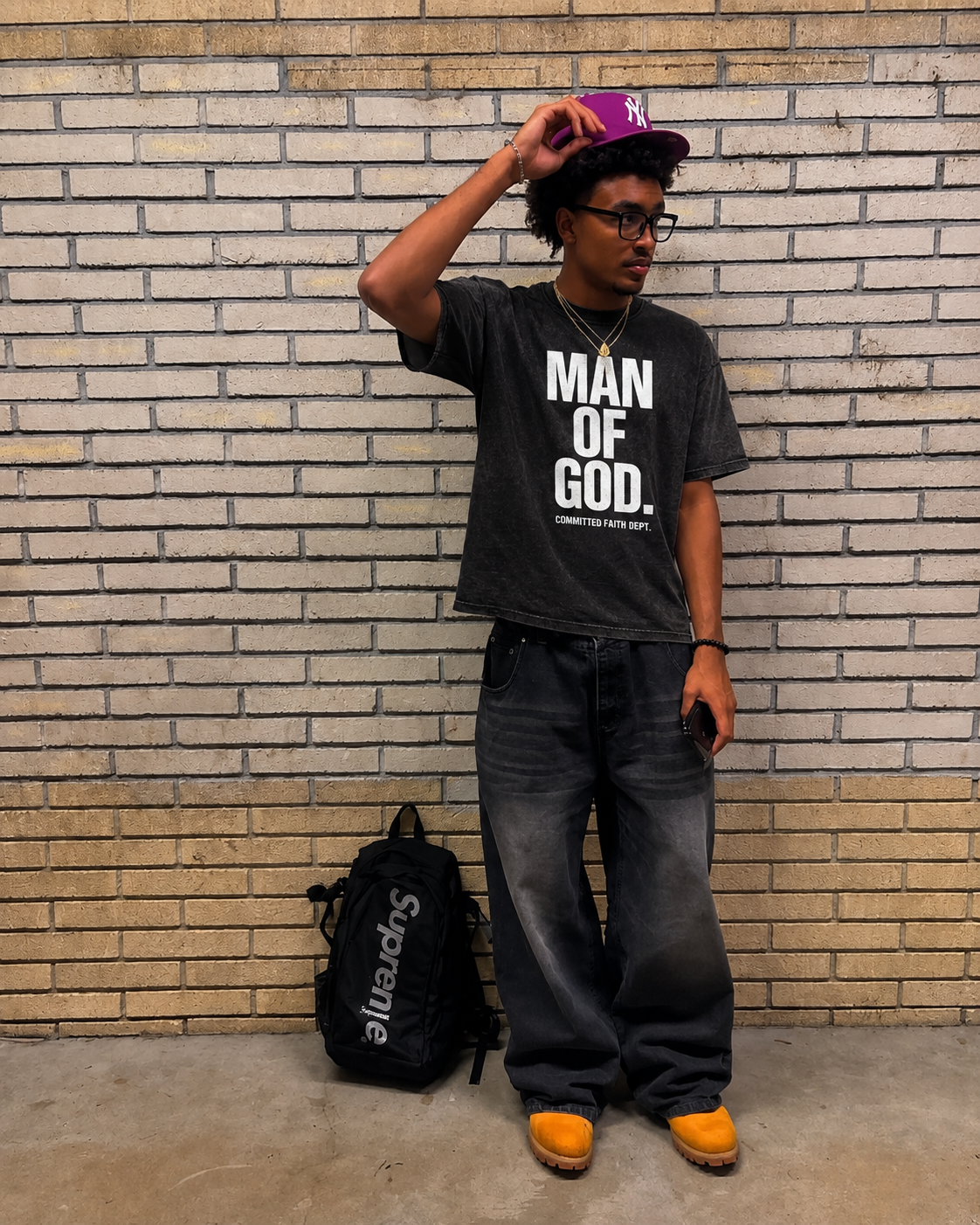 Man of God Snow Washed Oversized Cotton T-Shirt