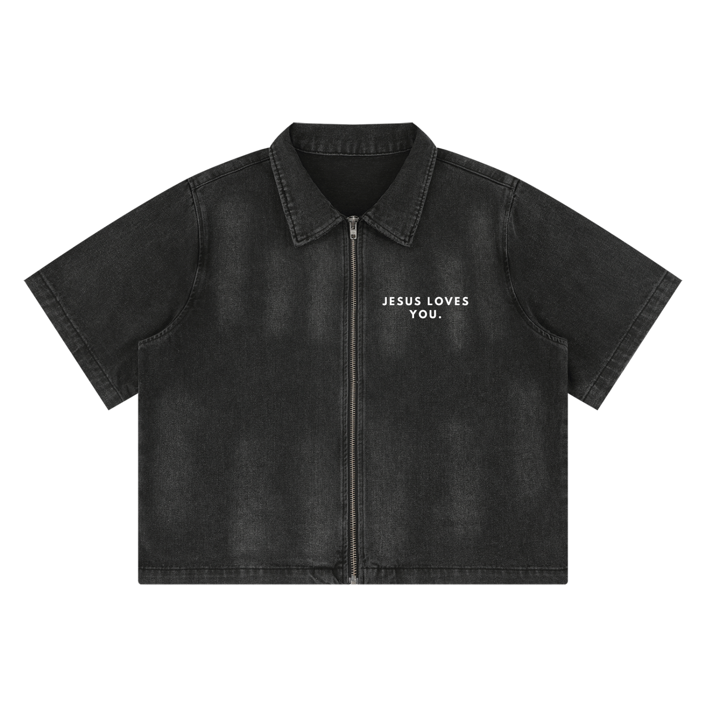 Jesus Loves You Vintage Washed Full-Zip Denim Shirt