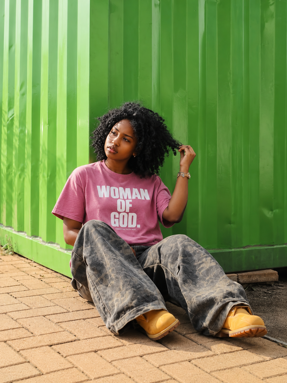 Woman of God Snow Washed Oversized Cotton T-Shirt