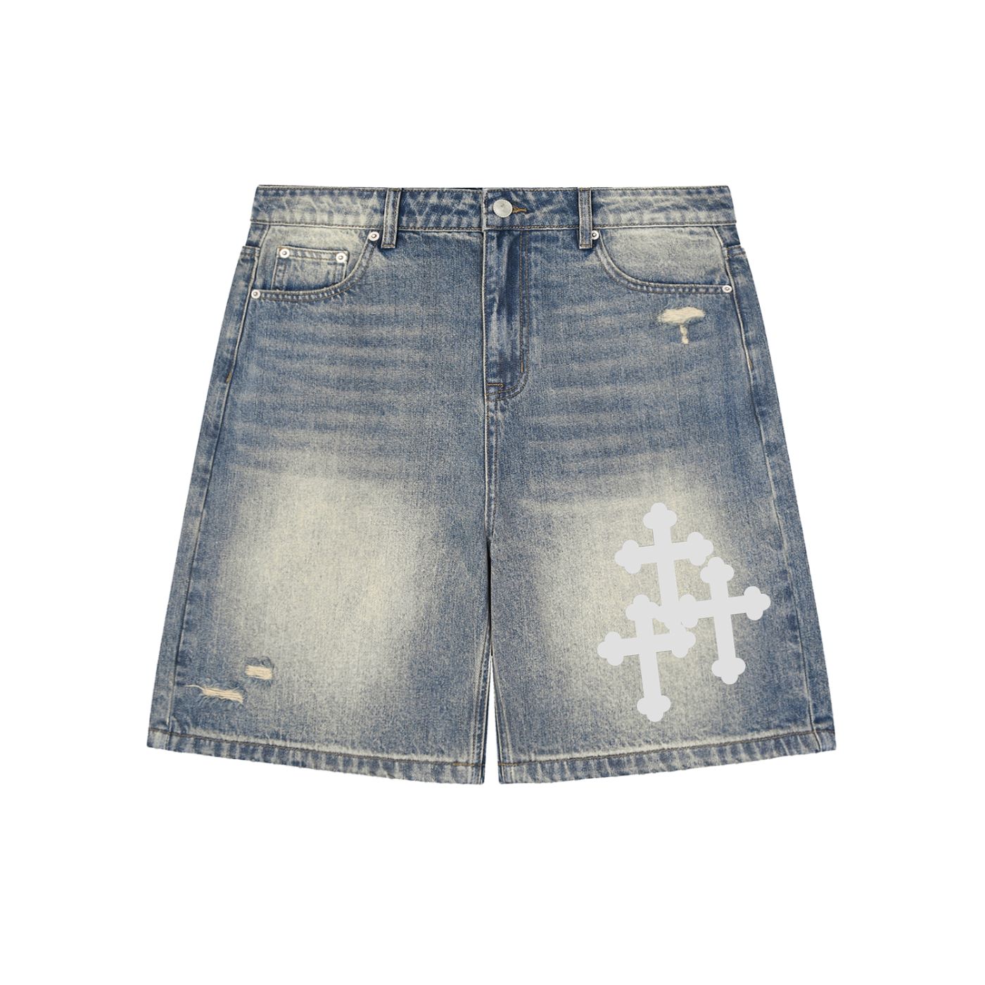 Faded Distressed Denim Shorts